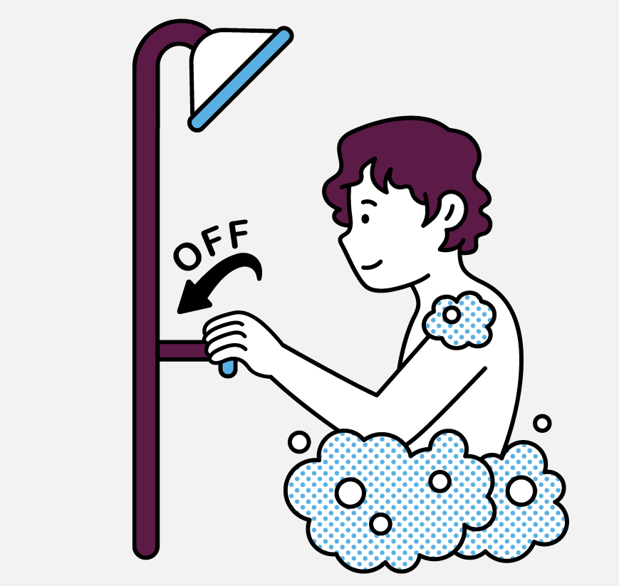 Graphic of a boy turning off a shower.