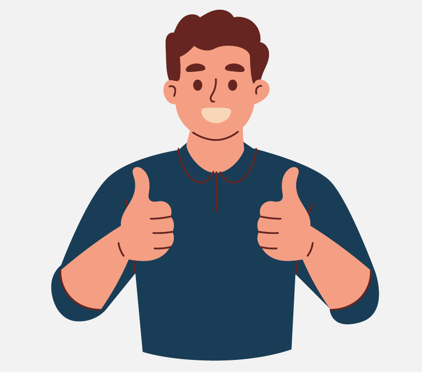 Graphic of a clean looking man with his thumbs up, he is smiling.