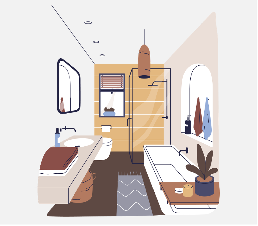 Graphic of a bathroom with the door closed.