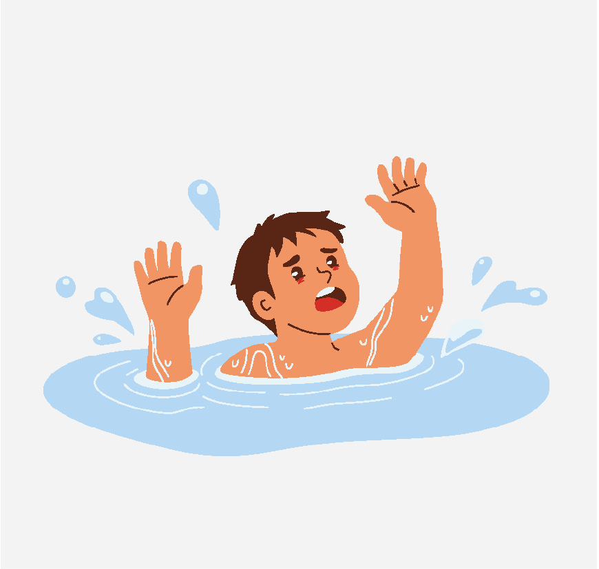Graphic of a boy drowning in water, he looks scared.