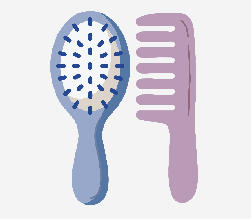 Graphic of a brush and a comb.