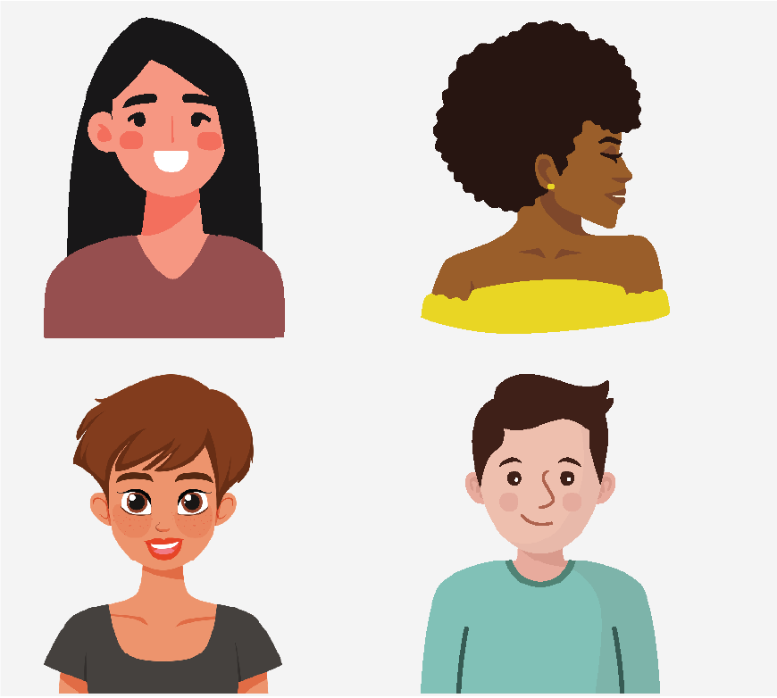 Graphic of four people with different hair styles.