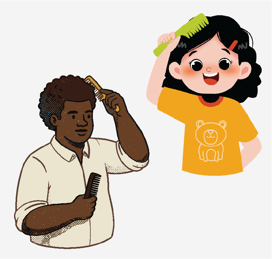 Graphic of a black man with curly hair and a girl with black curly hair.