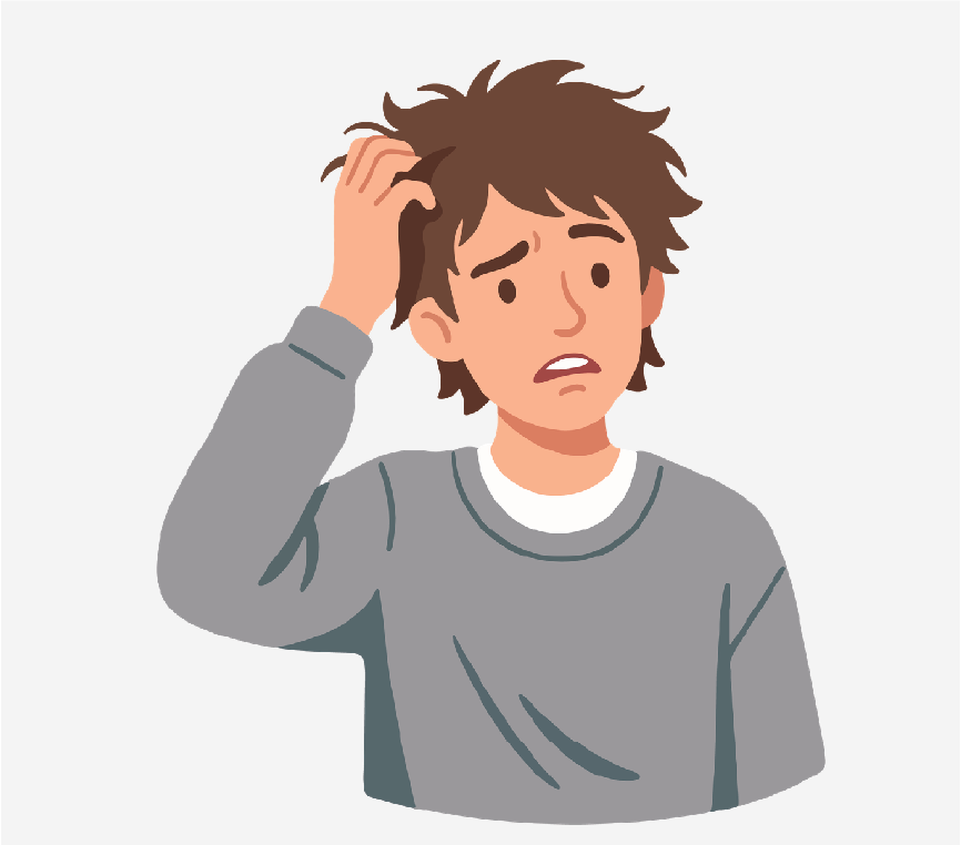 A confused boy scratching his head.