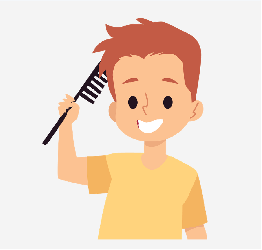 Graphic of a boy combing his hair, he is smiling.