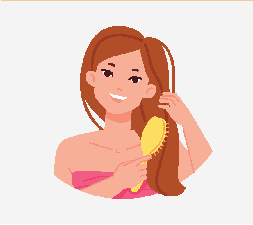 Graphic of a woman with long hair brushing it after a shower.