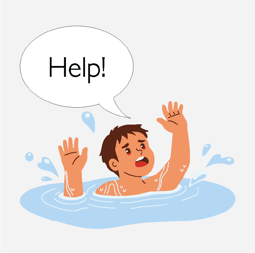Graphic of a boy drowning, he is saying 