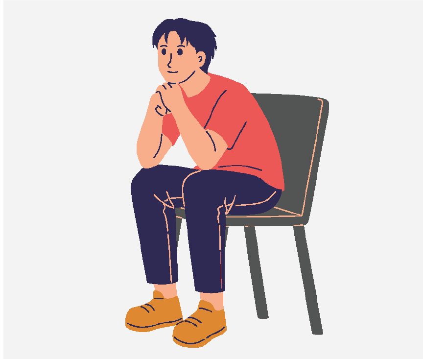 A man sitting on a chair. His elbows are leaning on his knees.