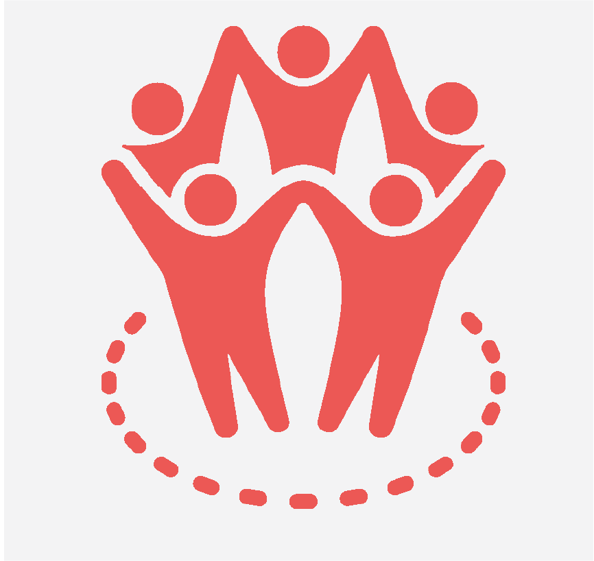 Five figures holding hands in the air in a circle.
