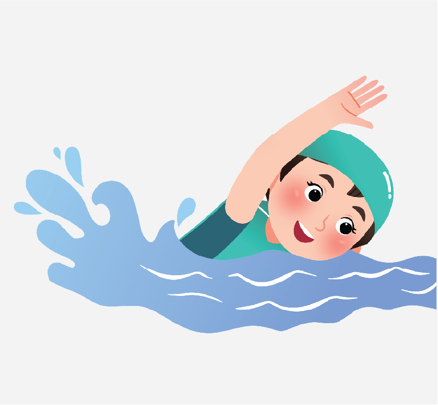 A boy swimming in water with a swim cap on.