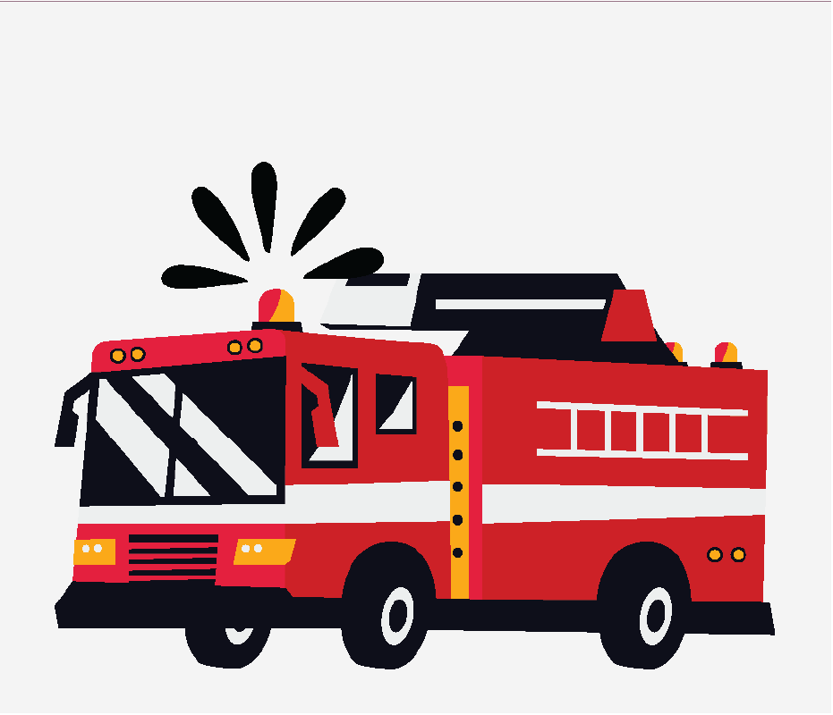 A red firetruck. There are lines above the sirens to show that they’re on.