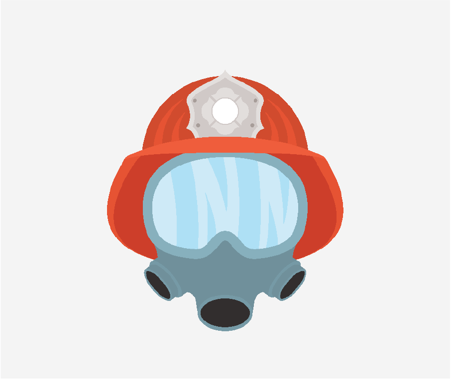 A red firefighter helmet and mask.