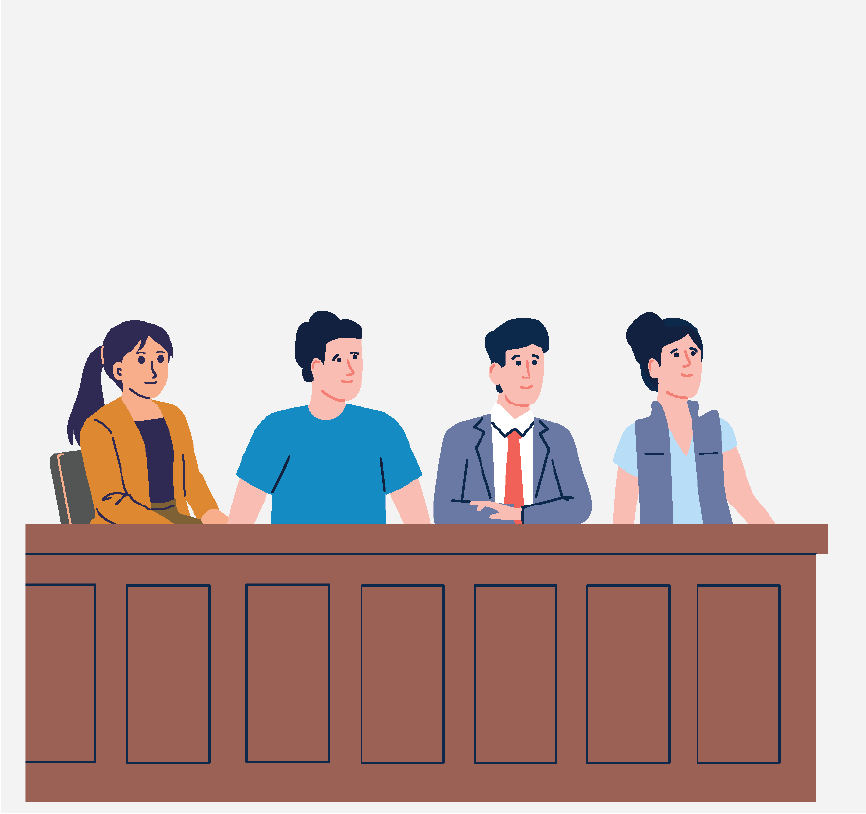 Four jurors sitting in a courtroom.