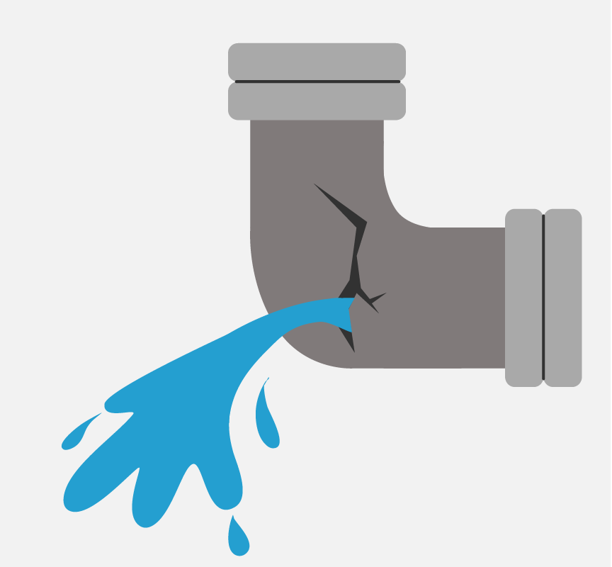 A broken pipe with water leaking out of it.