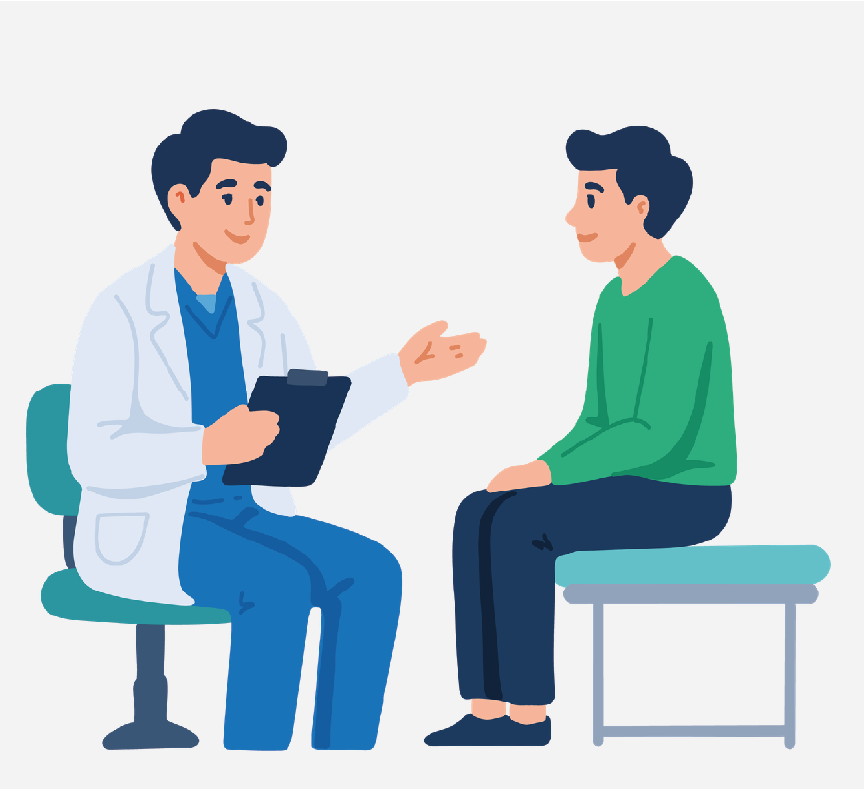 An audiologist talking to a patient.
