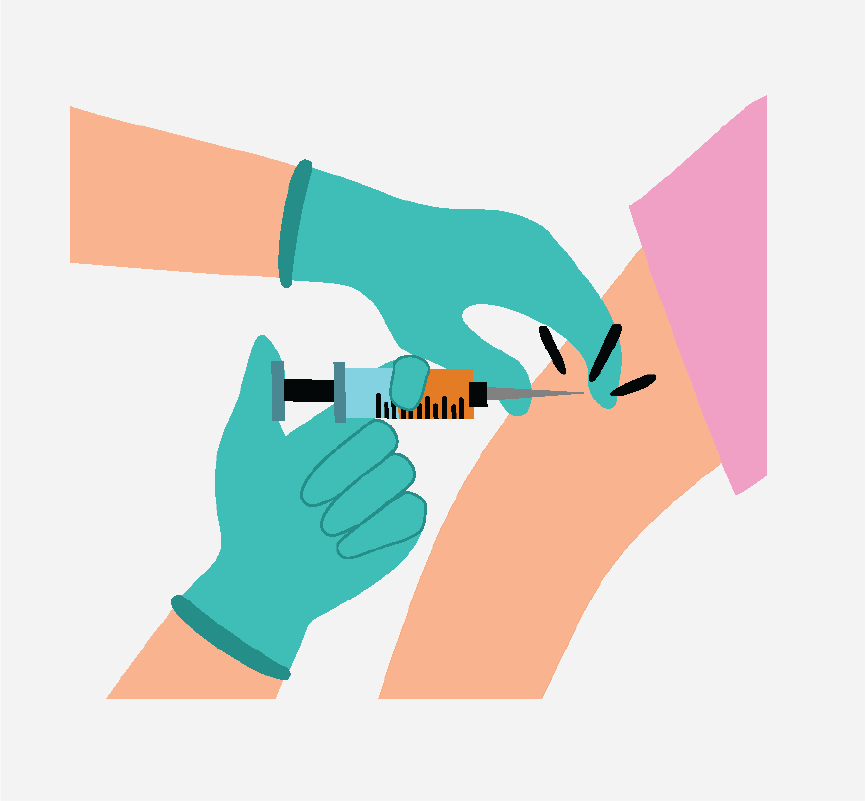 Two hands giving a person's arm a vaccine.