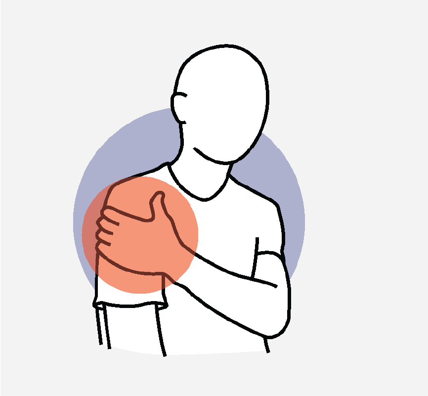 A figure holding their arm. There is a red circle on their arm to show that it hurts.