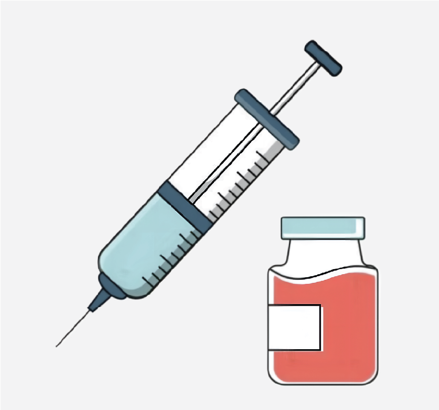A syringe and bottle of medicine.