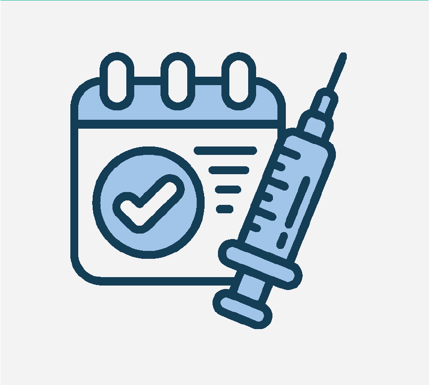 A calendar with a checkmark on it and a syringe next to it.